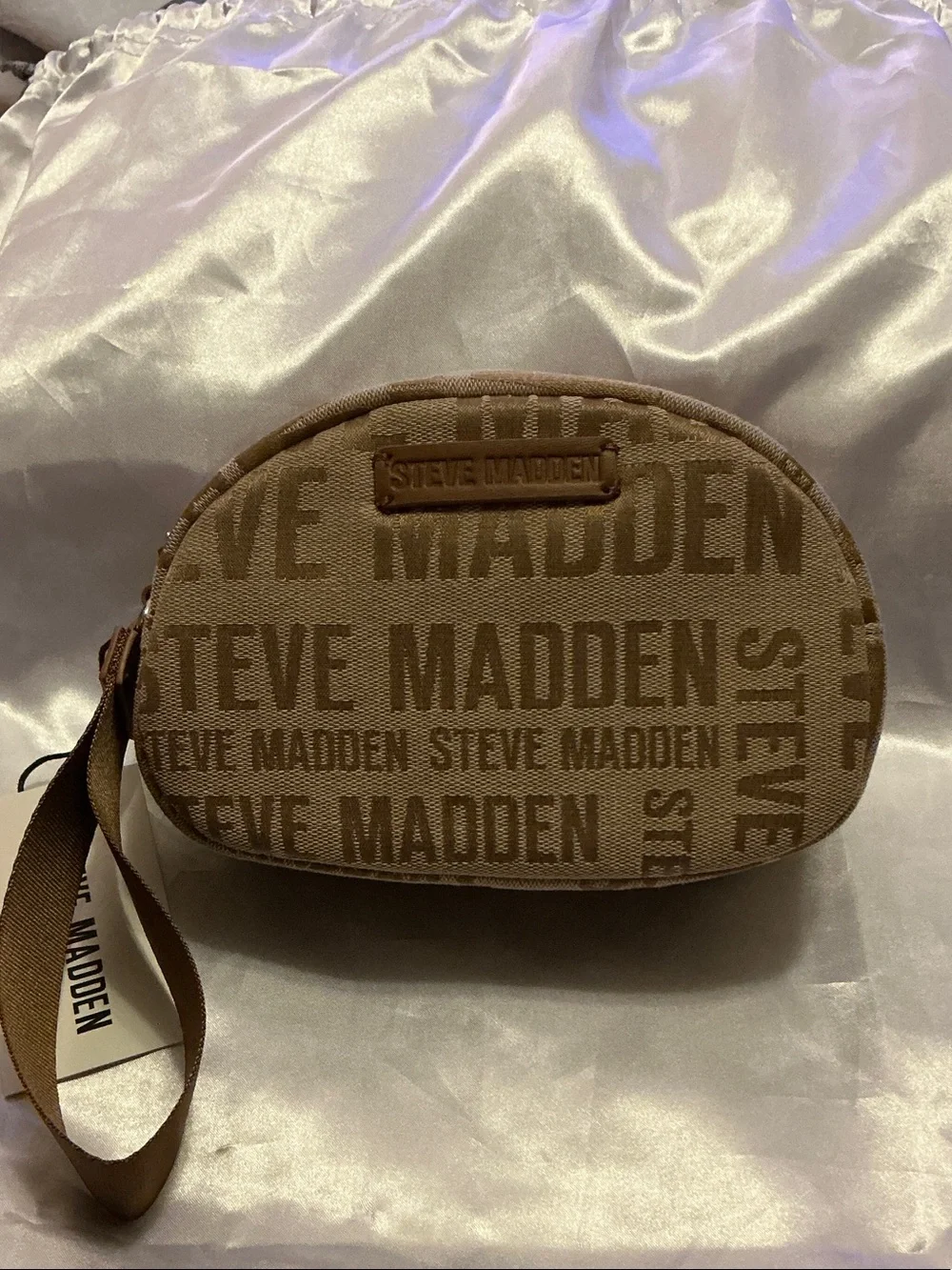 Steve Madden Tan Logo Wristlet/Toiletry Bag